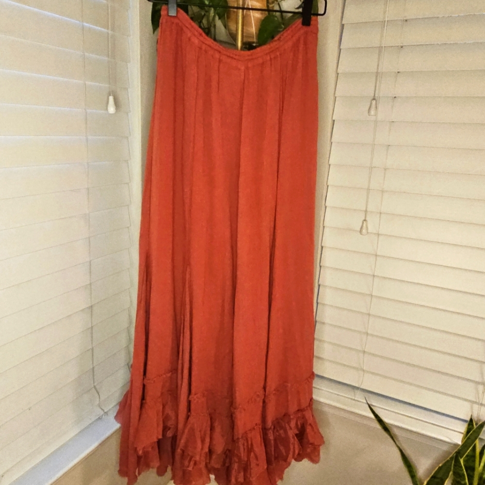 Free People Orange Maxi Full Skirt